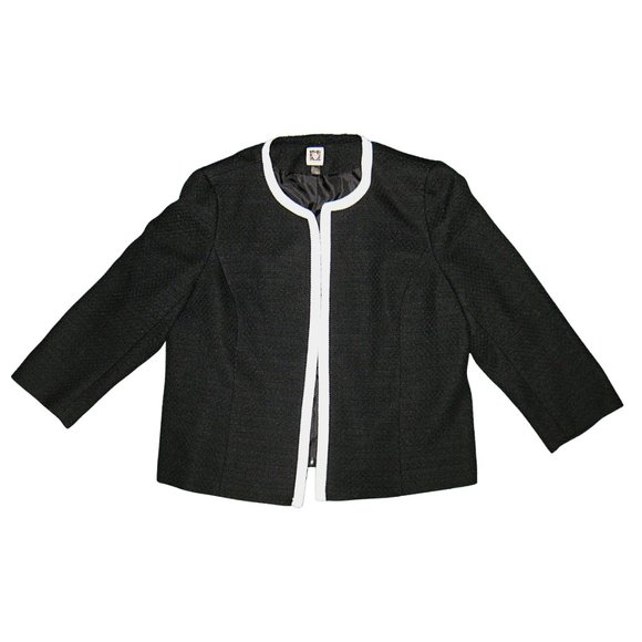 Anne Klein Jackets & Blazers - Anne Klein Collarless Tweed Jacket Open Front Women's Black White Gently Used